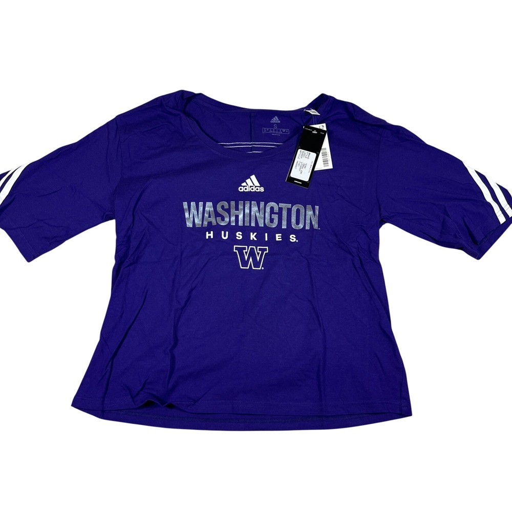 Adidas Washington Huskies Womens Purple 3/4 Sleeve Graphicโ T-Shirt Small